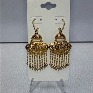 NWOT Gold Plated Designer Dangle Earrings